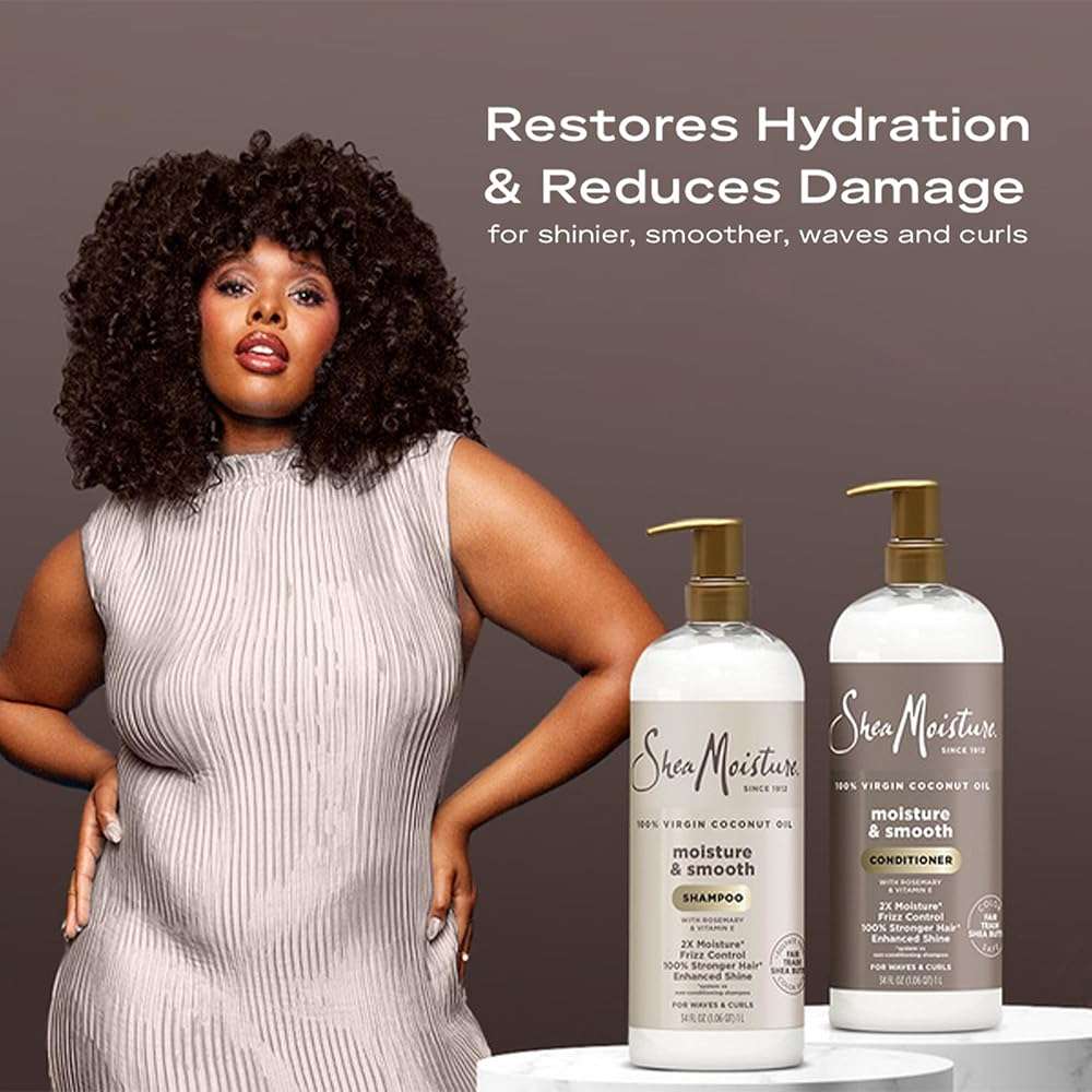 SheaMoisture Shampoo & Conditioner, Moisture & Smooth for Wavy, Curly Hair Strengthening & Frizz Control, 34 Oz Ea - Image 4