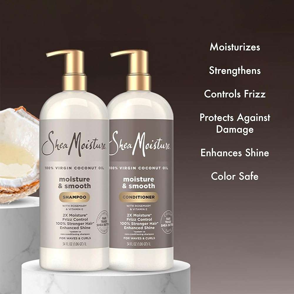 SheaMoisture Shampoo & Conditioner, Moisture & Smooth for Wavy, Curly Hair Strengthening & Frizz Control, 34 Oz Ea - Image 5