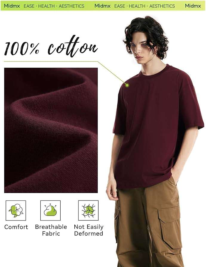 MIDMX Heavyweight Cotton T-Shirts for Men Women Unisex Short Sleeve Tees Crewneck Tops Loose Casual - Image 6