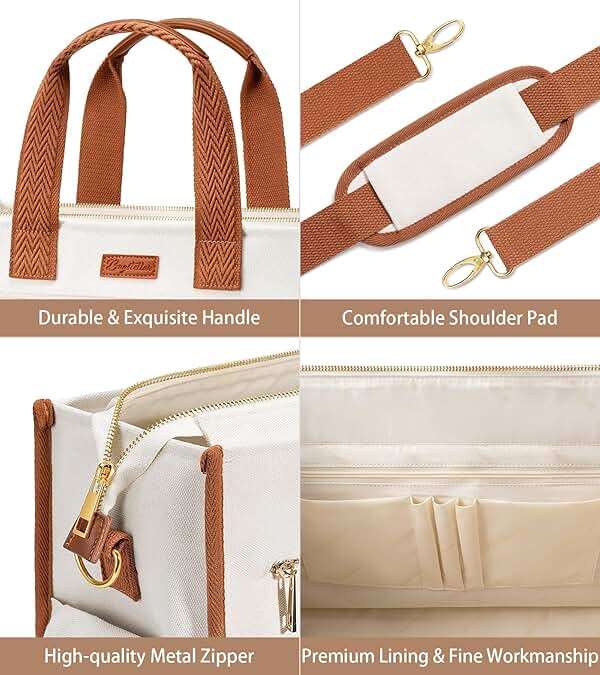 Canvas Tote Bag for Women, 15-Pockets Work Laptop Tote Purse Large Crossbody Nurse Teacher Bible Bag for School Travel Daily | with Strap & Zipper - Image 6