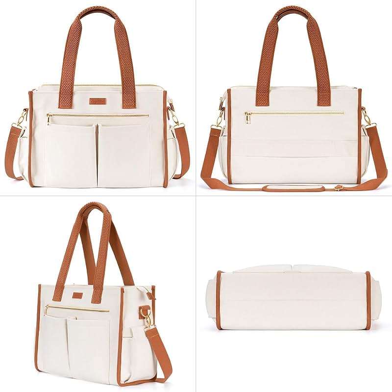 Canvas Tote Bag for Women, 15-Pockets Work Laptop Tote Purse Large Crossbody Nurse Teacher Bible Bag for School Travel Daily | with Strap & Zipper - Image 7