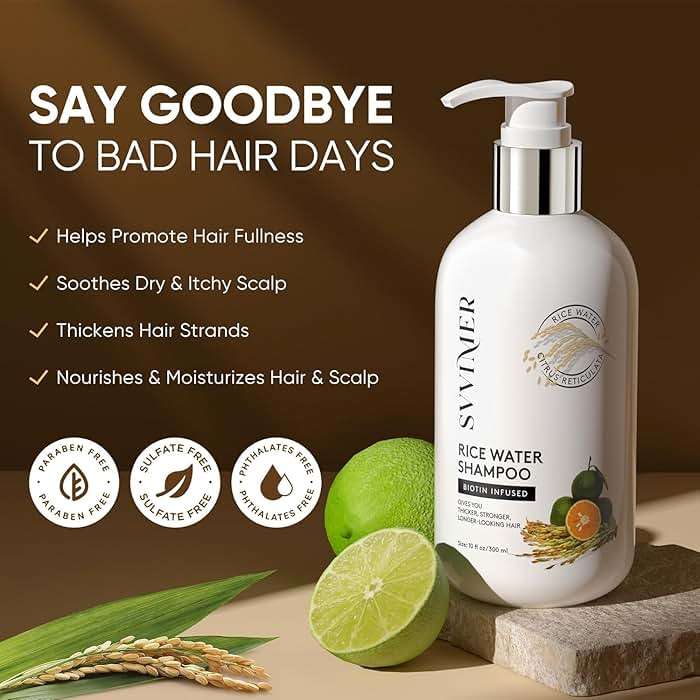 Svvimer Rice Water Hair Growth Shampoo - Biotin Thickening Shampoo for Hair Loss and Thinning - Sulfate Free for Women and Men 10 Fl Oz (Pack of 1) - Image 3
