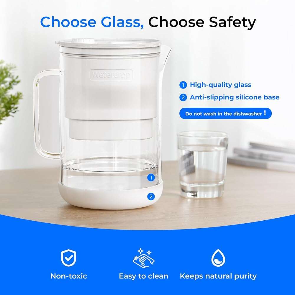 Waterdrop PT-09W 10-Cup Large Glass Water Filter Pitcher, Eco-Friendly, NSF/ANSI 53, 42 & 372 Certified Filter, Reduces PFOA/PFOS, Chlorine, Cadmium, Copper & Mercury, BPA-Free, Easy to Clean, White - Image 2