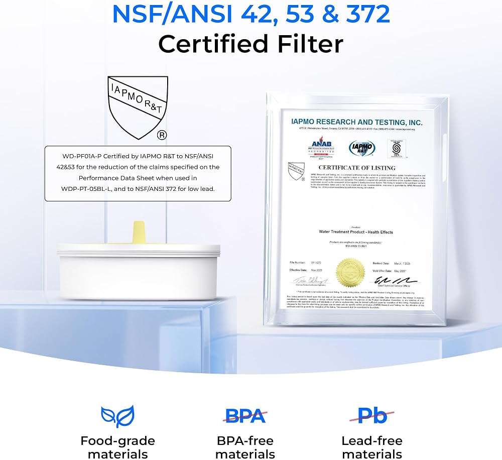 Waterdrop PT-09W 10-Cup Large Glass Water Filter Pitcher, Eco-Friendly, NSF/ANSI 53, 42 & 372 Certified Filter, Reduces PFOA/PFOS, Chlorine, Cadmium, Copper & Mercury, BPA-Free, Easy to Clean, White - Image 3