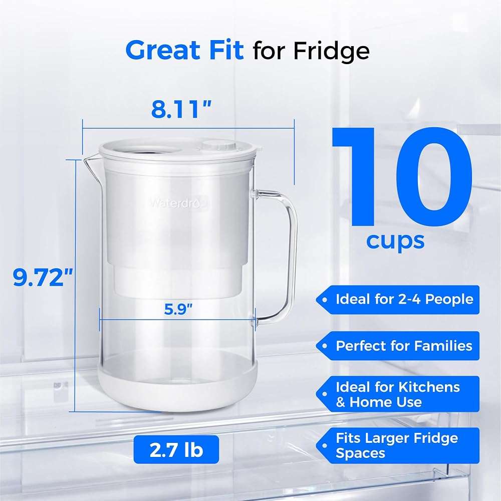 Waterdrop PT-09W 10-Cup Large Glass Water Filter Pitcher, Eco-Friendly, NSF/ANSI 53, 42 & 372 Certified Filter, Reduces PFOA/PFOS, Chlorine, Cadmium, Copper & Mercury, BPA-Free, Easy to Clean, White - Image 5