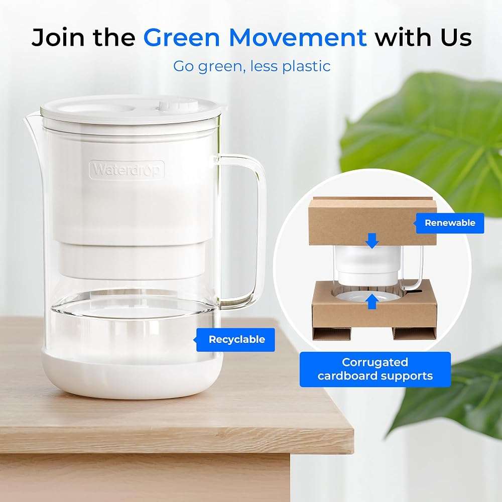 Waterdrop PT-09W 10-Cup Large Glass Water Filter Pitcher, Eco-Friendly, NSF/ANSI 53, 42 & 372 Certified Filter, Reduces PFOA/PFOS, Chlorine, Cadmium, Copper & Mercury, BPA-Free, Easy to Clean, White - Image 9