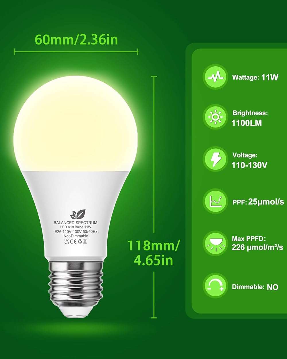 Flaspar Grow Light Bulbs A19 LED, Full Spectrum Plant Light Bulb for Indoor, E26 Base 11W Grow Bulb 100W Equivalent, Plant Lights for Indoor Growing, Flowers, Greenhouse, Seed Starting, 3 Pack - Image 7