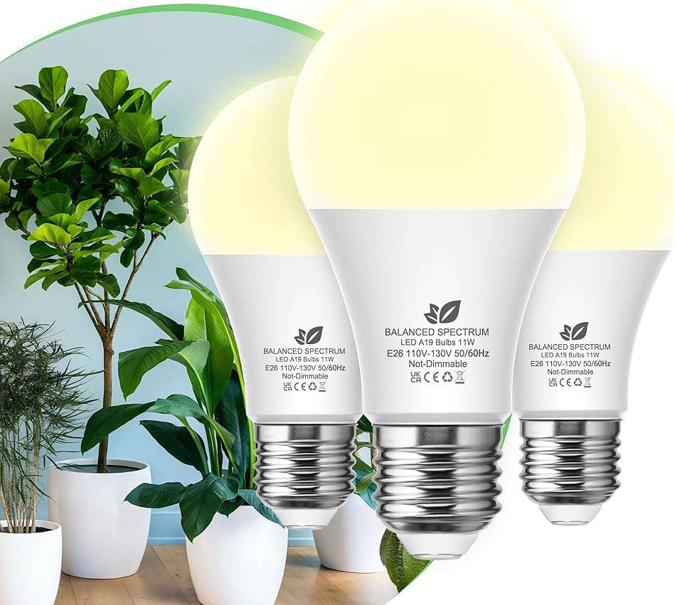 Flaspar Grow Light Bulbs A19 LED, Full Spectrum Plant Light Bulb for Indoor, E26 Base 11W Grow Bulb 100W Equivalent, Plant Lights for Indoor Growing, Flowers, Greenhouse, Seed Starting, 3 Pack - Image 8