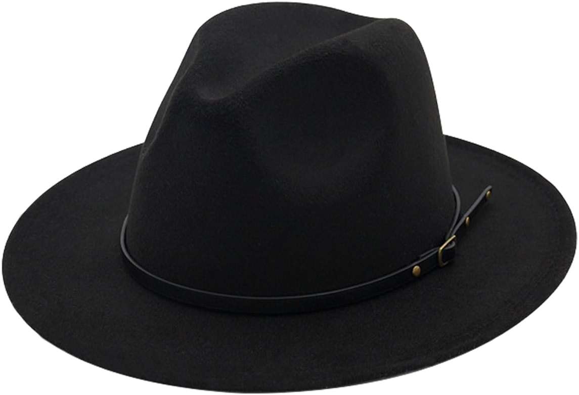 AQOKKA Classic Felt Fedora Hats for Men Women Wool Floppy Wide Brim Panama Hat with Belt Buckle - Image 1