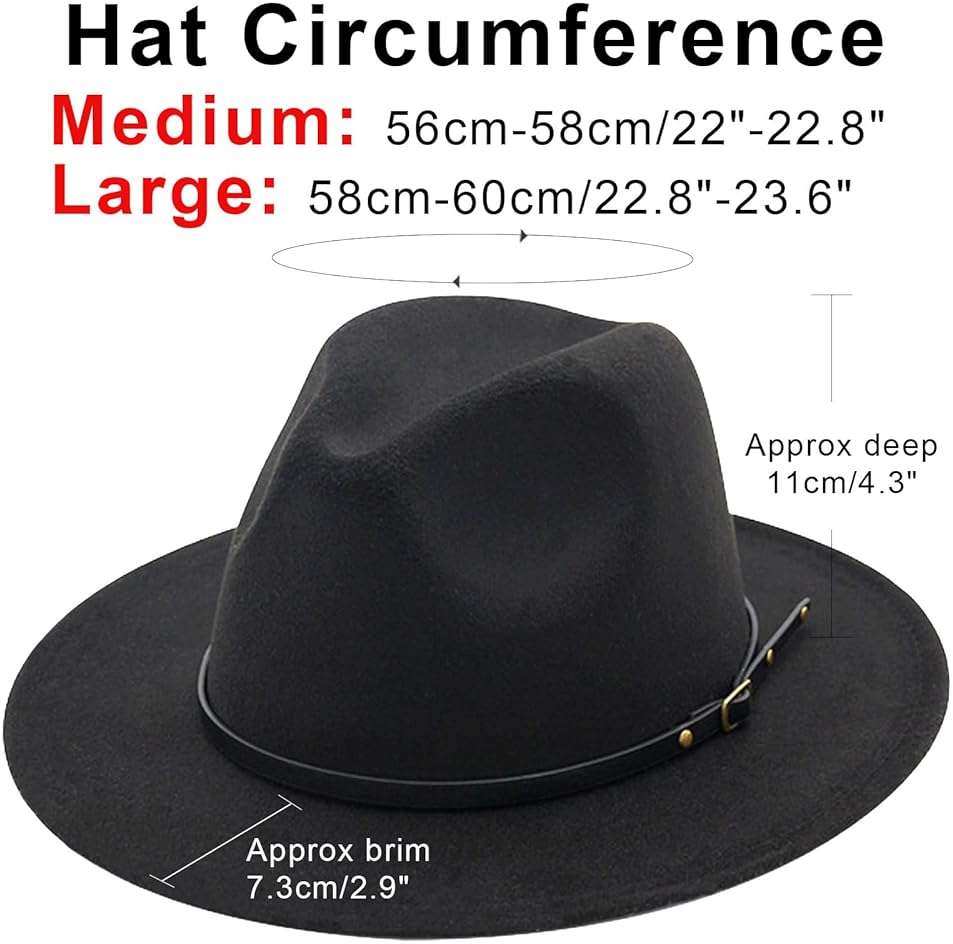 AQOKKA Classic Felt Fedora Hats for Men Women Wool Floppy Wide Brim Panama Hat with Belt Buckle - Image 2