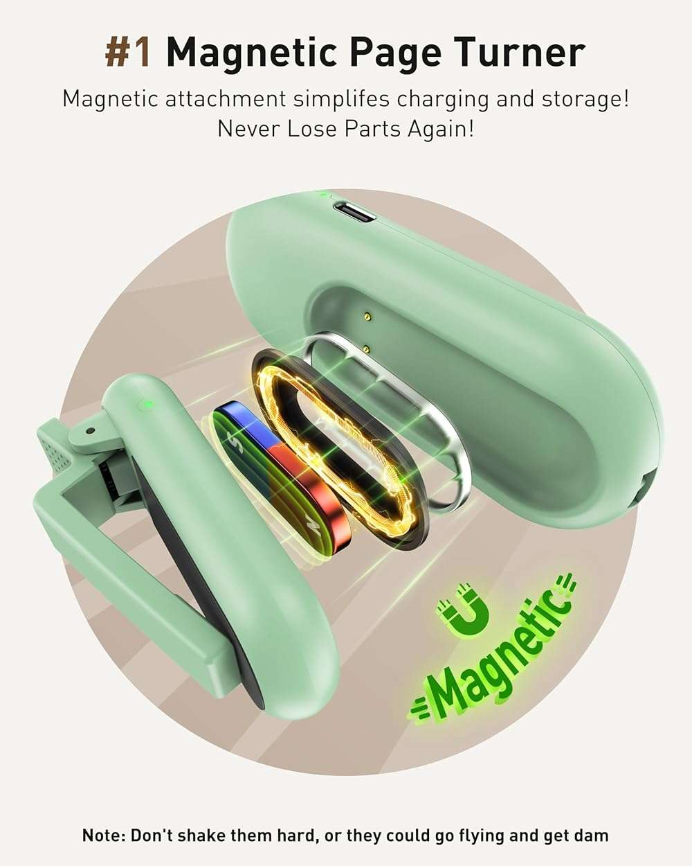 Maxonar Magsnap Remote Page Turner for Kindle Paperwhite/Oasis & Kobo, Never Lose Parts, 100-Hour Battery, RF Connection, 2-in-1 Page Clicker Works with Tablet/iPad, Ideal Gift for Book Lovers (Green) - Image 4