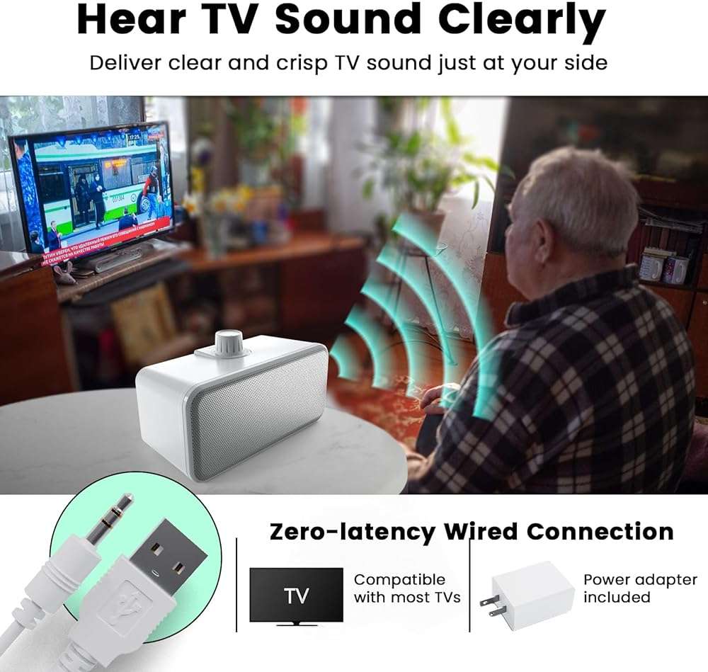 ANSTEN Wired Speakers for TV No Delay, Clear Voice TV Speakers Wired with 5M Long Cord, Personal Speaker with Headphone Jack, Easy Operation, TV Speakers for Hard of Hearing and Seniors - Image 2