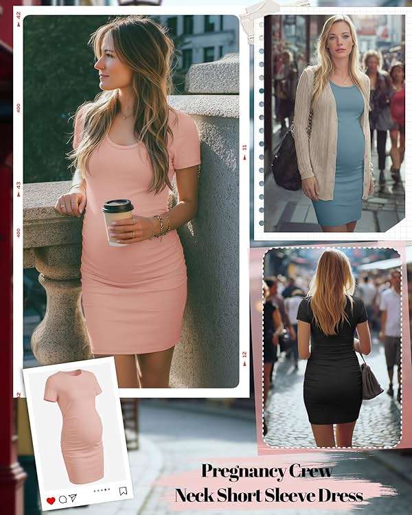 Riyiper 3 Pack Women's Maternity Dresses, Short Sleeve Pregnancy Dress Side Ruched Crew Neck Knee Length Mama Clothes - Image 4