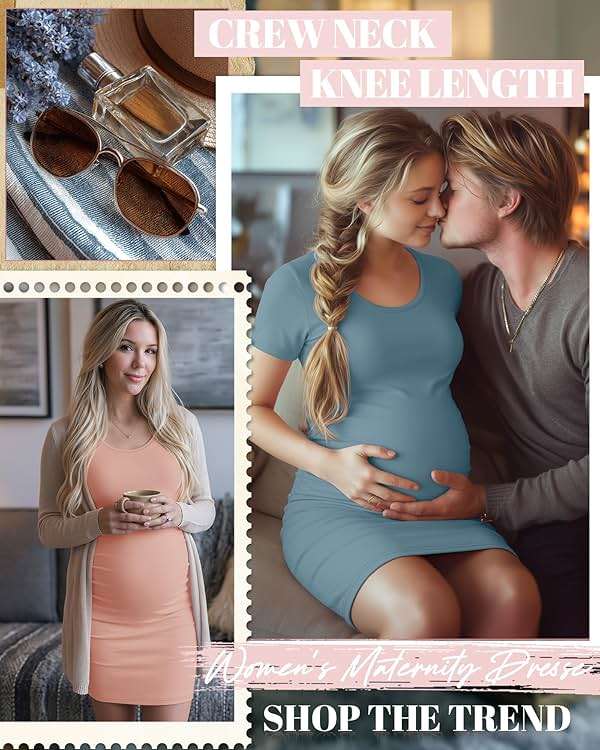 Riyiper 3 Pack Women's Maternity Dresses, Short Sleeve Pregnancy Dress Side Ruched Crew Neck Knee Length Mama Clothes - Image 5