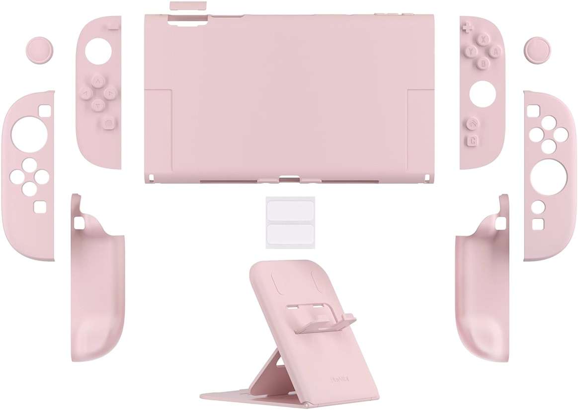 PlayVital Hard Case for Nintendo Switch 2 with Extra Stand & Thumb Grip Caps | Split Design, Dockable Protective Full-Body Shell Cover for Nintendo Switch 2 | Solid Color Series, Cherry Blossoms Pink - Image 2