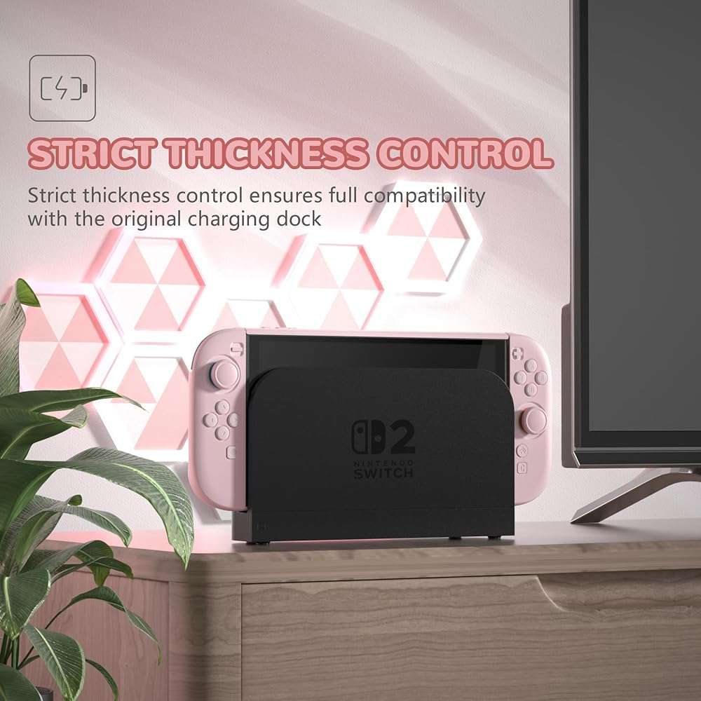 PlayVital Hard Case for Nintendo Switch 2 with Extra Stand & Thumb Grip Caps | Split Design, Dockable Protective Full-Body Shell Cover for Nintendo Switch 2 | Solid Color Series, Cherry Blossoms Pink - Image 4