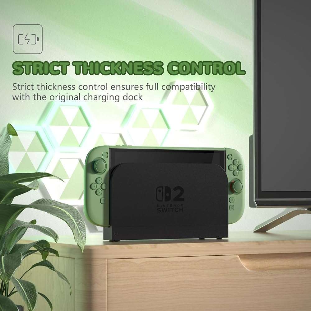 PlayVital Hard Case for Nintendo Switch 2 with Extra Stand & Thumb Grip Caps | Split Design, Dockable Protective Full-Body Shell Cover for Nintendo Switch 2 | Solid Color Series, Matcha Green - Image 4