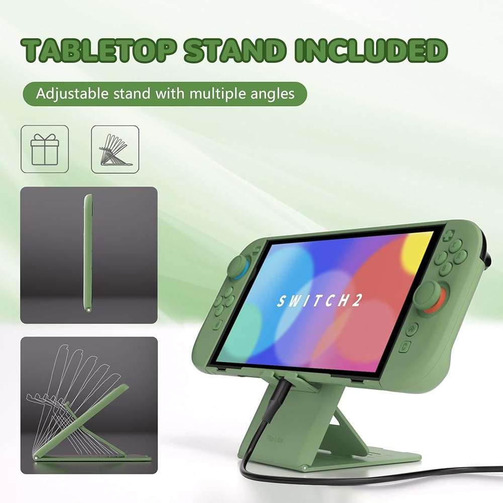 PlayVital Hard Case for Nintendo Switch 2 with Extra Stand & Thumb Grip Caps | Split Design, Dockable Protective Full-Body Shell Cover for Nintendo Switch 2 | Solid Color Series, Matcha Green - Image 6