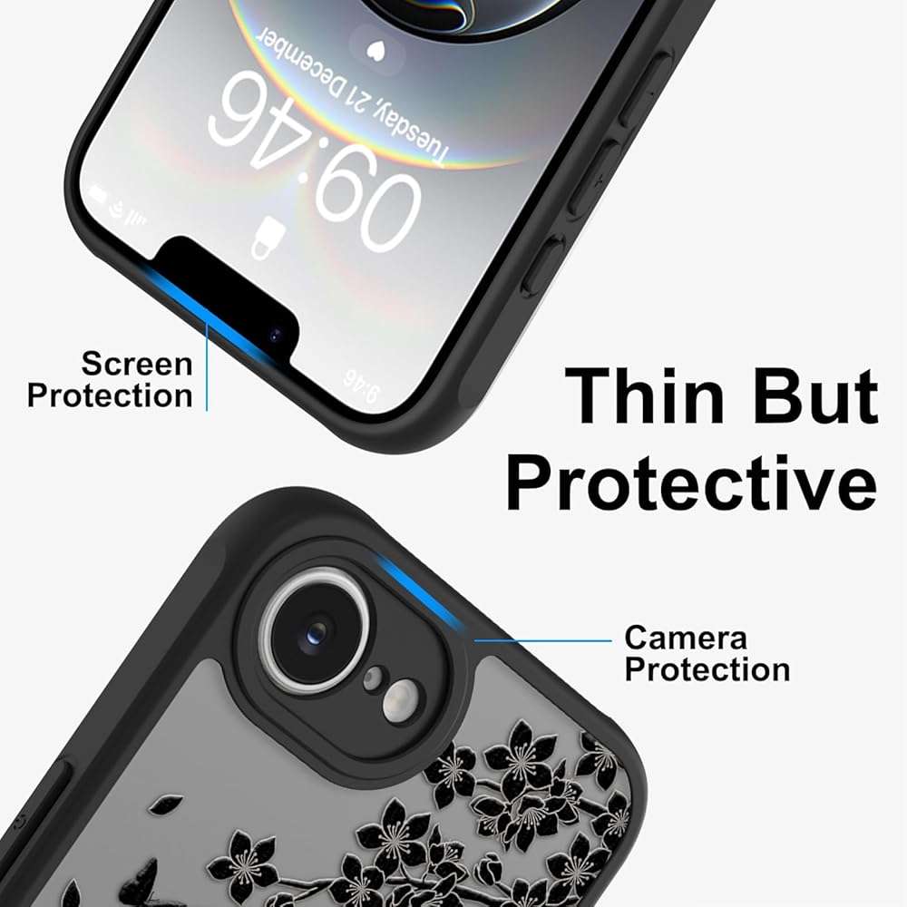 Heaofei Cute Case for iPhone 17e & 16e Case with Stand [ Compatible with MagSafe ] Kawaii Black Cat & Floral & Butterflies Pattern Design 360 Magnetic Ring Kickstand Phone Cover for Women Girls Boys - Image 5