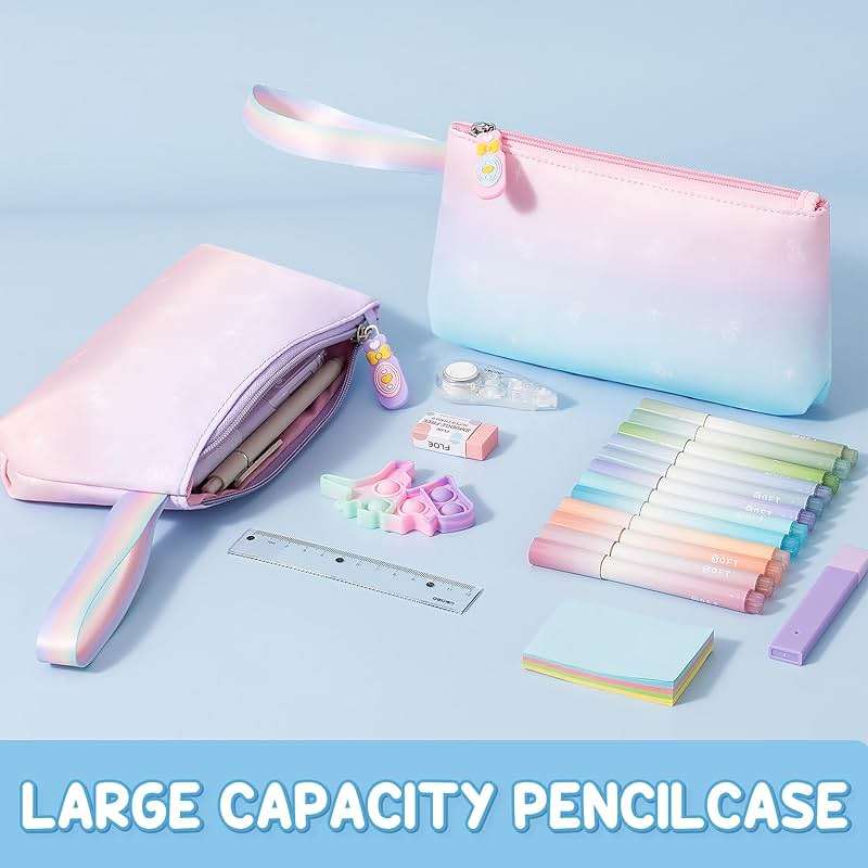 Fimibuke Backpack for Girls, 3 PCS Waterproof Kids Backpack with Lunch Box & Pencil Case, Gradient Backpacks for Teen Girl Kindergarten Elementary Middle High School Student Back to School Bookbag Set - Image 9