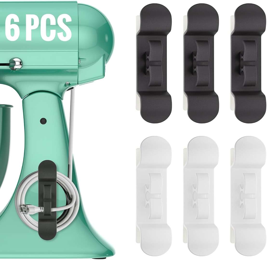 6PCS Cord Organizer for Appliances, Upgraded Kitchen Appliance Cord Wrap, Cord Holder Stick on Pressure Cooker, Coffee Maker, Air Fryer and Blender(3 Black + 3 White) - Image 1