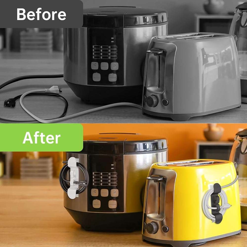 6PCS Cord Organizer for Appliances, Upgraded Kitchen Appliance Cord Wrap, Cord Holder Stick on Pressure Cooker, Coffee Maker, Air Fryer and Blender(3 Black + 3 White) - Image 3