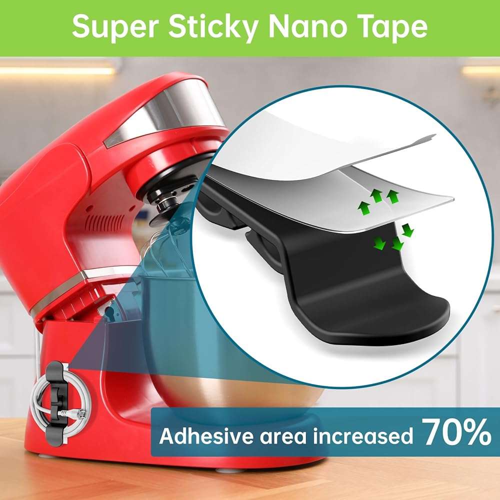 6PCS Cord Organizer for Appliances, Upgraded Kitchen Appliance Cord Wrap, Cord Holder Stick on Pressure Cooker, Coffee Maker, Air Fryer and Blender(3 Black + 3 White) - Image 4