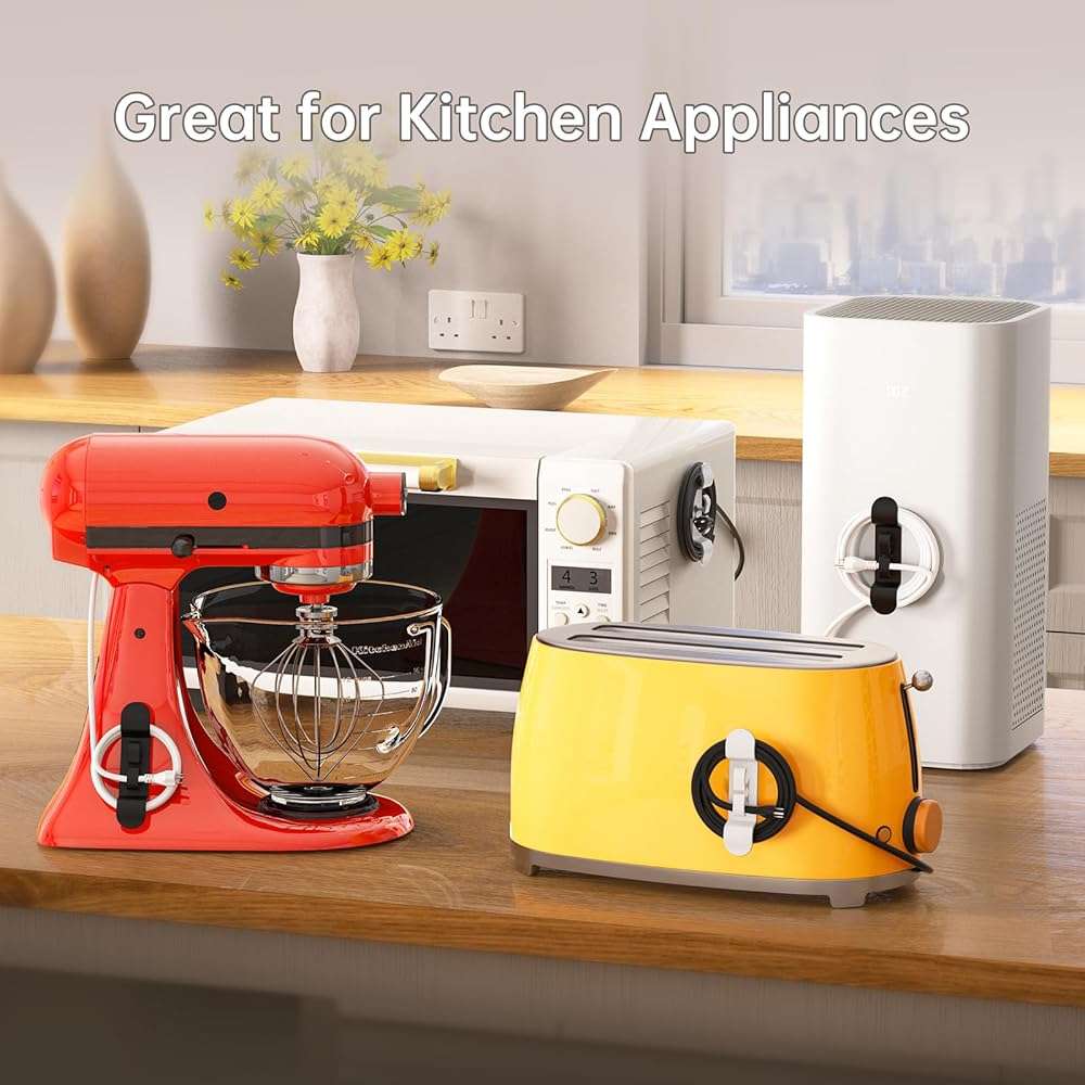 6PCS Cord Organizer for Appliances, Upgraded Kitchen Appliance Cord Wrap, Cord Holder Stick on Pressure Cooker, Coffee Maker, Air Fryer and Blender(3 Black + 3 White) - Image 5
