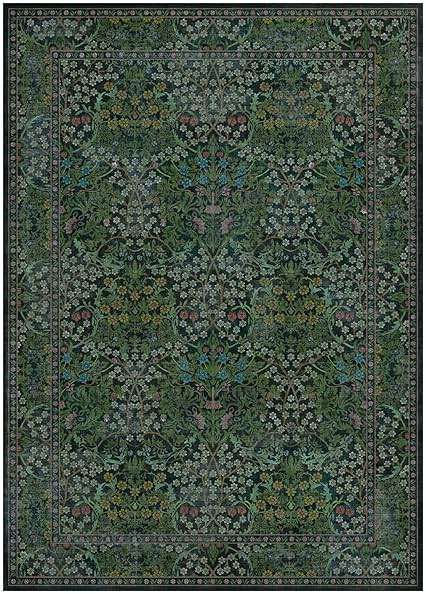 Lessymo Floral Living Room Rug 8x10 Area Rugs, Vintage Forest Washable Rugs for Dining Room Bedroom, Low Pile Non Slip Rubber Green Mat, Distressed Retro Indoor Boho Carpet, Forest Green - Image 9