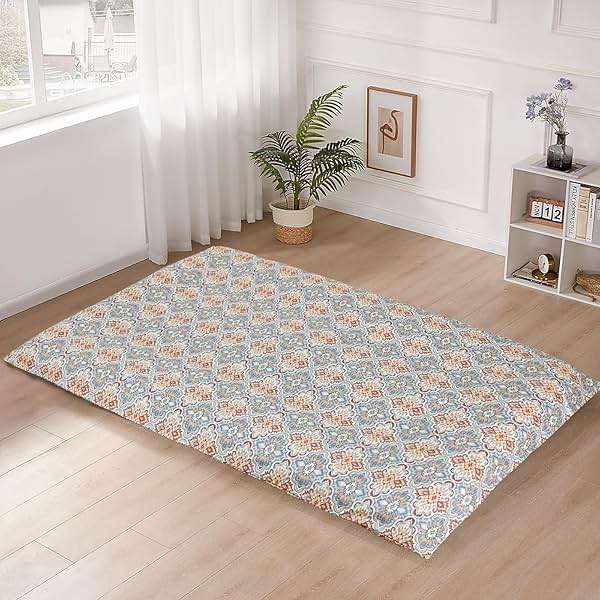 100% Cotton Floor Futon Mattress Cover (Only Cover), Soft Skin-Friendly Washable Zippered Futon Cover for Traditional Japanese Floor Futon Mattress, Tatami Mattress Dustproof Cover (Twin, Flower) - Image 1