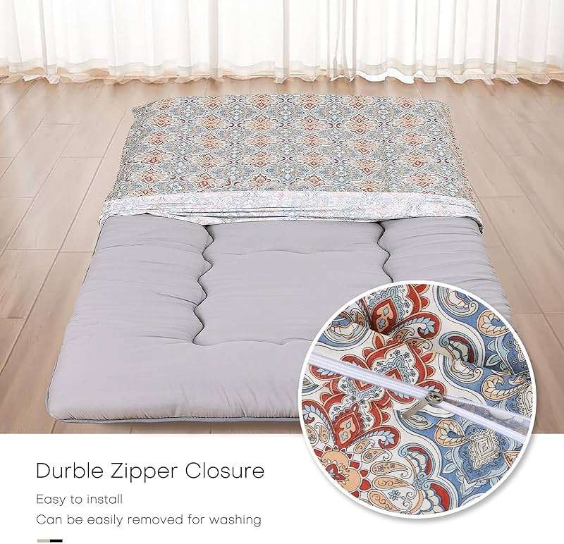 100% Cotton Floor Futon Mattress Cover (Only Cover), Soft Skin-Friendly Washable Zippered Futon Cover for Traditional Japanese Floor Futon Mattress, Tatami Mattress Dustproof Cover (Twin, Flower) - Image 3