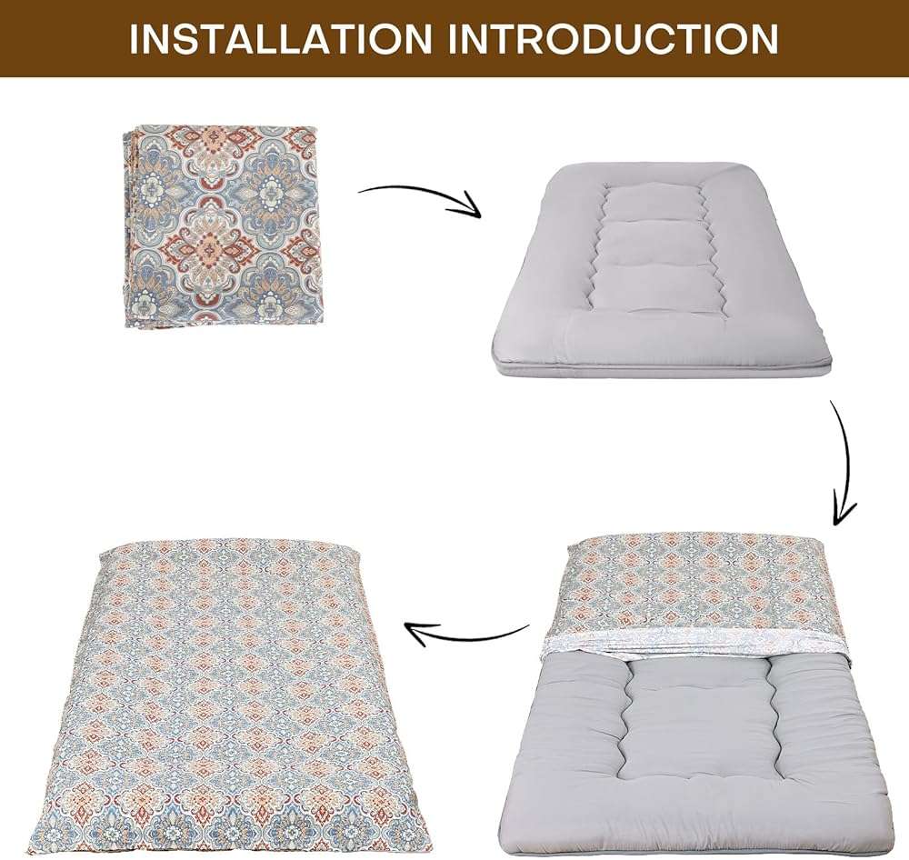 100% Cotton Floor Futon Mattress Cover (Only Cover), Soft Skin-Friendly Washable Zippered Futon Cover for Traditional Japanese Floor Futon Mattress, Tatami Mattress Dustproof Cover (Twin, Flower) - Image 5