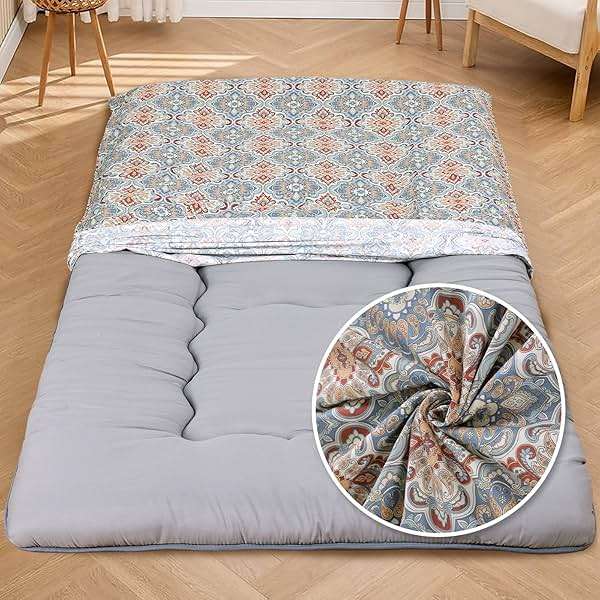 100% Cotton Floor Futon Mattress Cover (Only Cover), Soft Skin-Friendly Washable Zippered Futon Cover for Traditional Japanese Floor Futon Mattress, Tatami Mattress Dustproof Cover (Twin, Flower) - Image 7