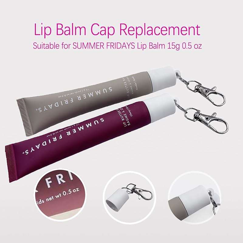 CAVEKEAP 4 Pcs Keychain Cap For Summer Fridays 0.5 Oz Lip Balm, Portable Holder Keychain Cap For Lip Repair Tubes White red pink - Image 2