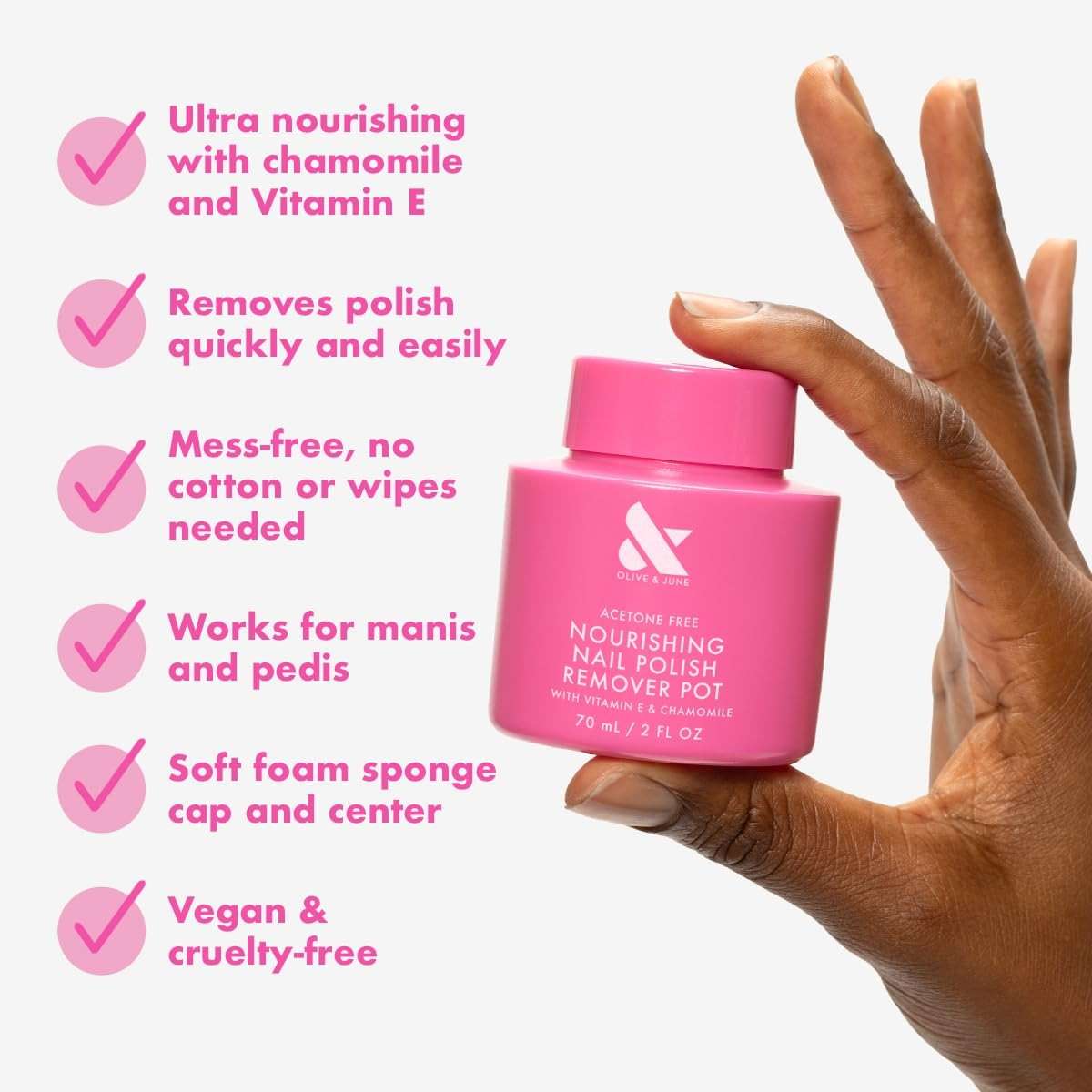 Olive & June Nourishing Remover Pot | Non Acetone | No-Mess Nail Polish Removal For Hands & Feet | Vitamin E & Chamomile | Acetone - Free Super Fast Removal | Vegan, Cruelty-Free - Image 3