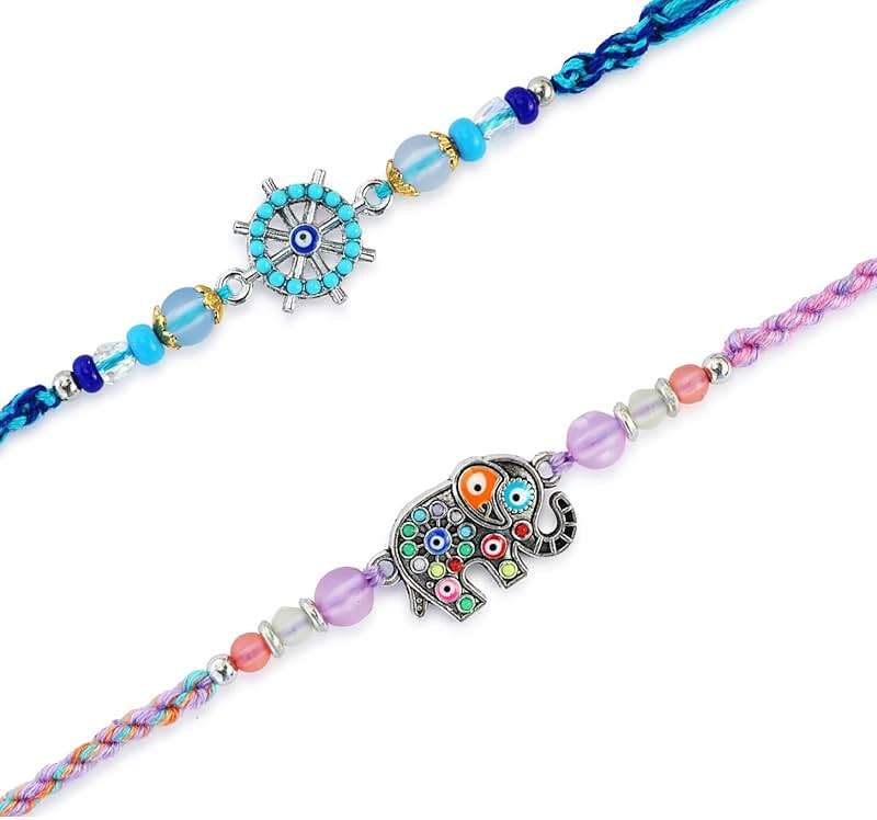 TrendBell Set of 2 Rakhi for Brother – Premium Evil Eye & Elephant Rakhi Combo with Raksha Bandhan Greeting Card & Roli | Rakhi for Bhaiya & Brother | Rakhi Thread from Sister - Image 6