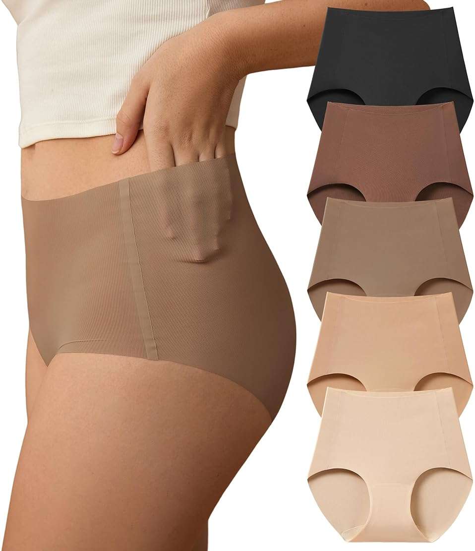 SHARICCA Seamless High Waisted Underwear for Women No Show Full Coverage Panties Nuage Microfiber Briefs Pack - Image 1