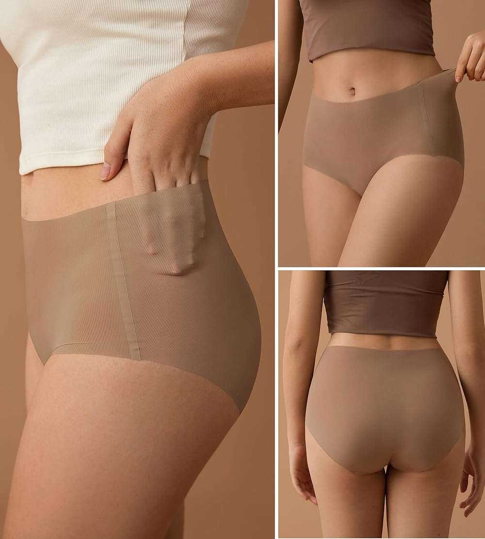 SHARICCA Seamless High Waisted Underwear for Women No Show Full Coverage Panties Nuage Microfiber Briefs Pack - Image 2