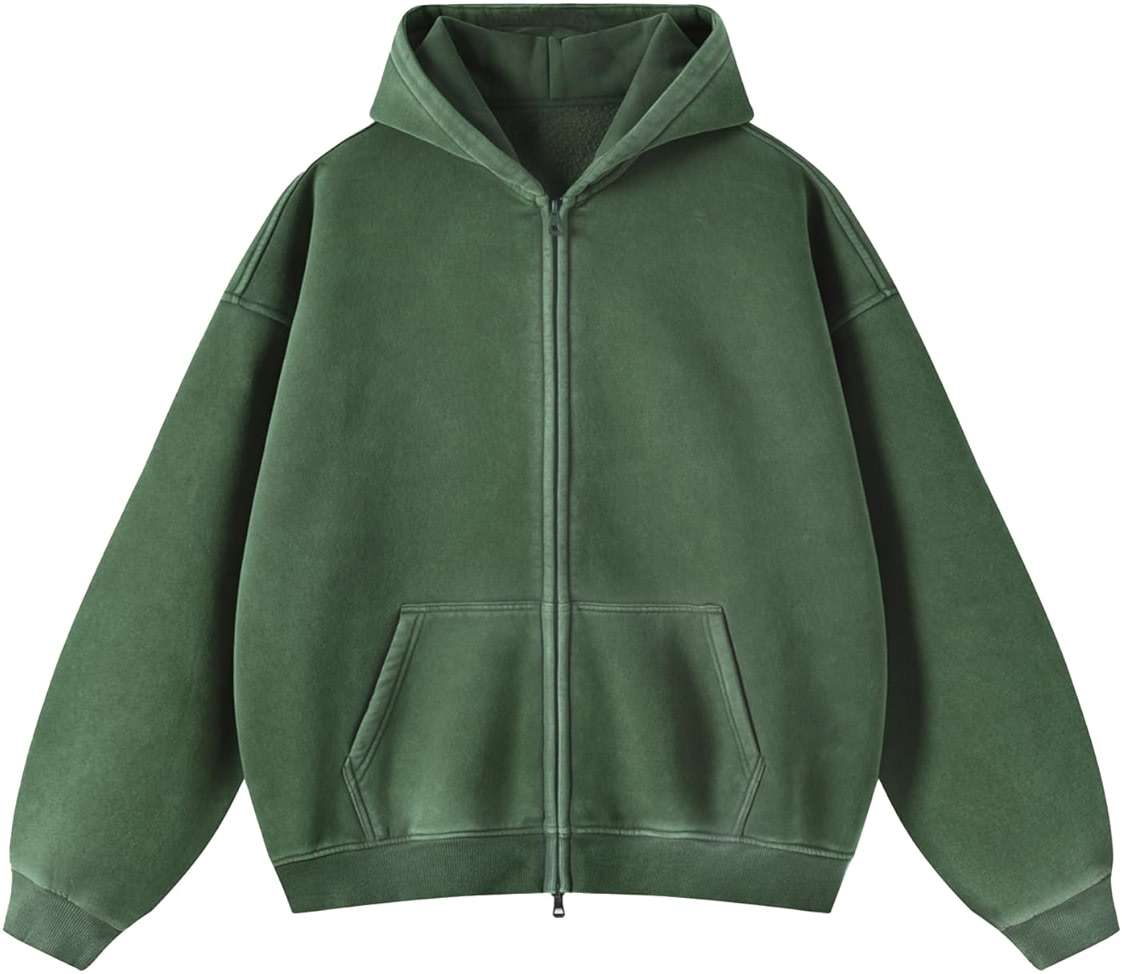 Talakeno Womens Double Zip Up Hoodies Oversized Heavyweight Fleece Sweatshirt Acid Wash Hoodie Vintage Distress Cotton Jacket - Image 1