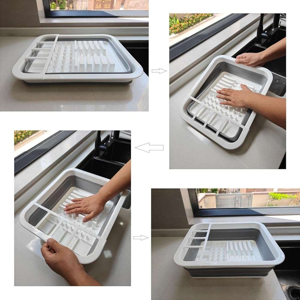 Collapsible Dish Drying Rack, Foldable Dinnerware Drainer Organizer for Storage Kitchen Counter RV Accessories Portable Rack Holders for Dishes Plates and Cups Camping Travelling Space Saver Essential - Image 4