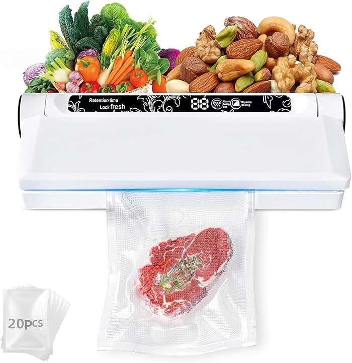 Food Vacuum Sealer Machine, 75KPA Strong Suction, Dry/Wet Modes, 20 Vacuum Seal Bags for Food, Digital Countdown Timer, Compact Lightweight, Ideal for Home Kitchen Use - Image 1