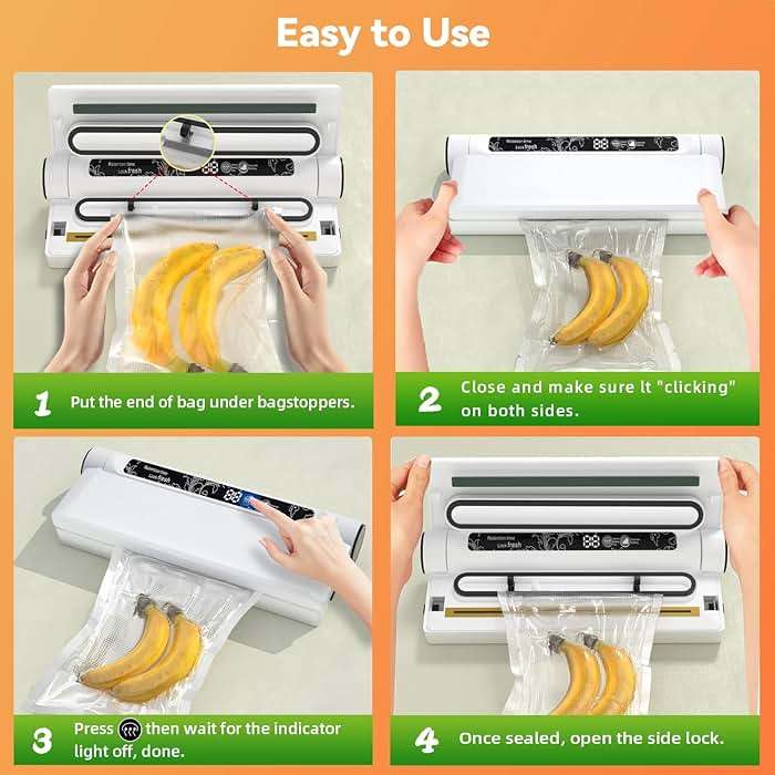 Food Vacuum Sealer Machine, 75KPA Strong Suction, Dry/Wet Modes, 20 Vacuum Seal Bags for Food, Digital Countdown Timer, Compact Lightweight, Ideal for Home Kitchen Use - Image 2