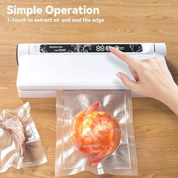 Food Vacuum Sealer Machine, 75KPA Strong Suction, Dry/Wet Modes, 20 Vacuum Seal Bags for Food, Digital Countdown Timer, Compact Lightweight, Ideal for Home Kitchen Use - Image 3