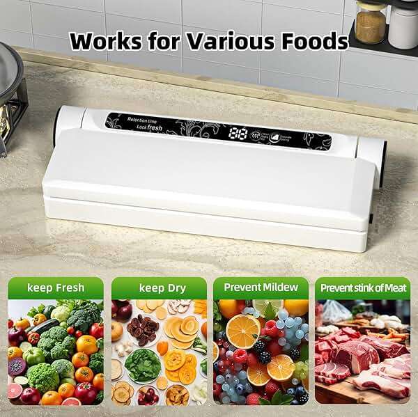 Food Vacuum Sealer Machine, 75KPA Strong Suction, Dry/Wet Modes, 20 Vacuum Seal Bags for Food, Digital Countdown Timer, Compact Lightweight, Ideal for Home Kitchen Use - Image 4