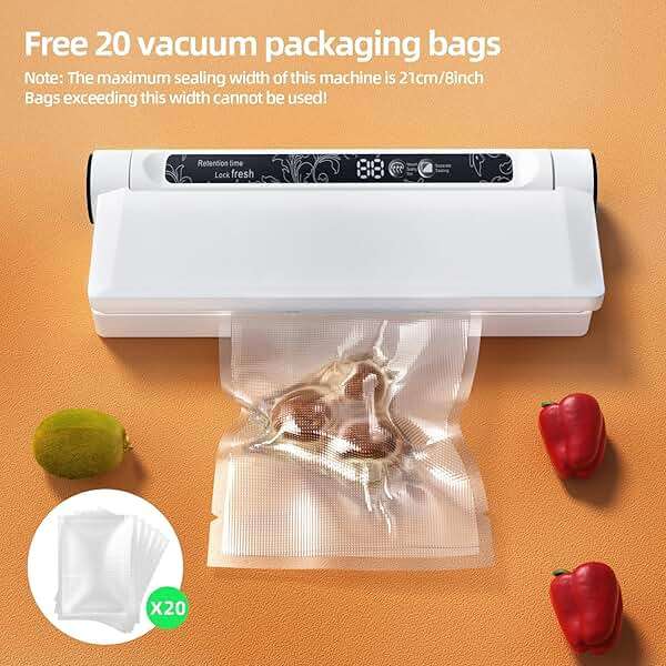 Food Vacuum Sealer Machine, 75KPA Strong Suction, Dry/Wet Modes, 20 Vacuum Seal Bags for Food, Digital Countdown Timer, Compact Lightweight, Ideal for Home Kitchen Use - Image 6
