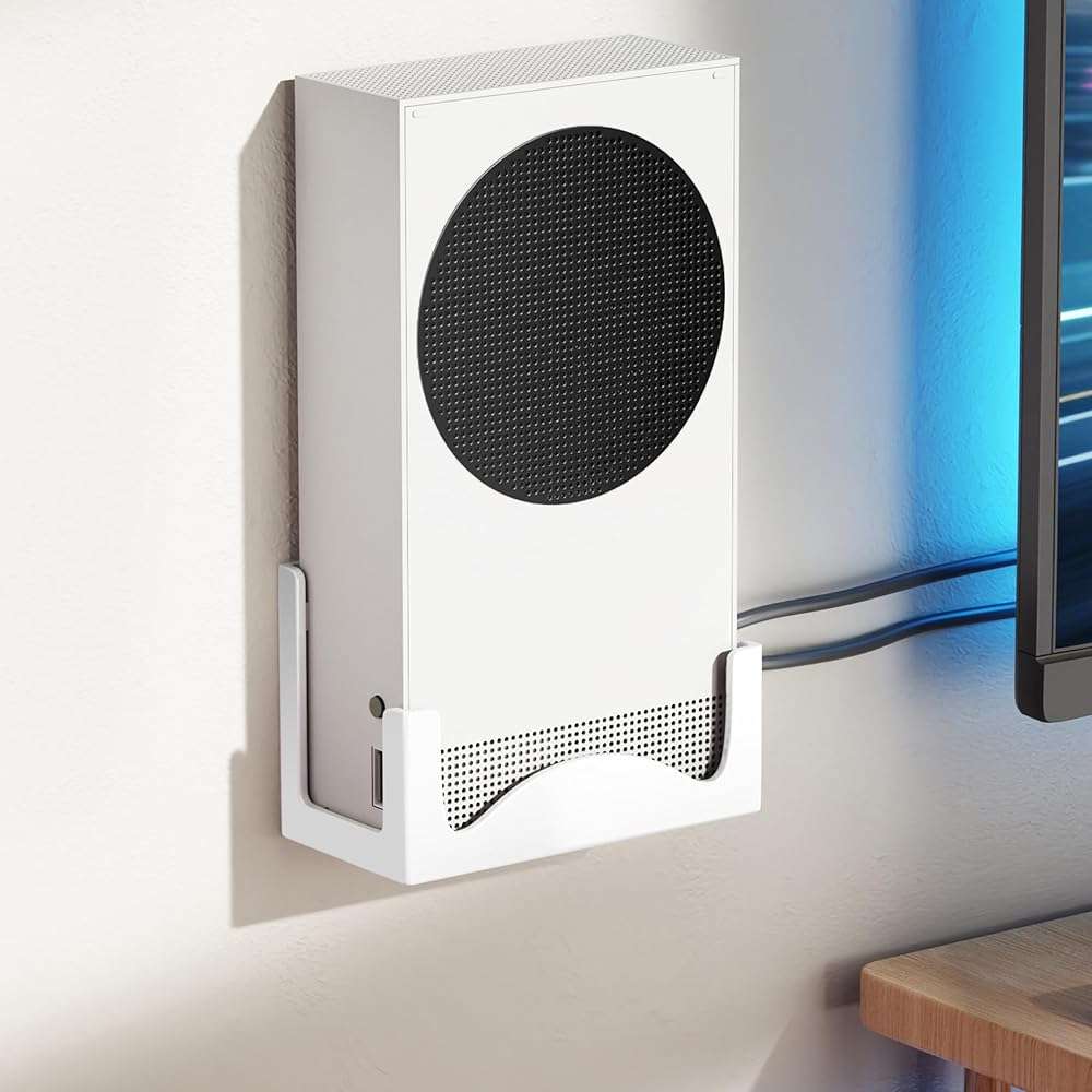 Josmimic Wall Mount for Xbox Series S – Metal Console Holder with Ventilated Base and Anti-Scratch Pads – Space-Saving Wall Bracket for Xbox S with Easy Installation and Heat Dissipation Design - Image 1