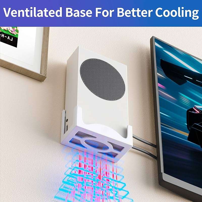 Josmimic Wall Mount for Xbox Series S – Metal Console Holder with Ventilated Base and Anti-Scratch Pads – Space-Saving Wall Bracket for Xbox S with Easy Installation and Heat Dissipation Design - Image 3