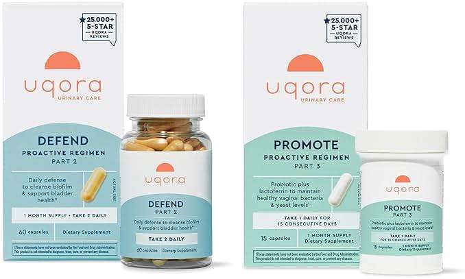 Uqora Defend & Promote - Urinary & Vaginal Health Supplement Bundle for Daily Support - Supports Vaginal Health, Bladder Wall Integrity & Cleanses Biofilm** - Easy to Consume - One-Month Supply - Image 1