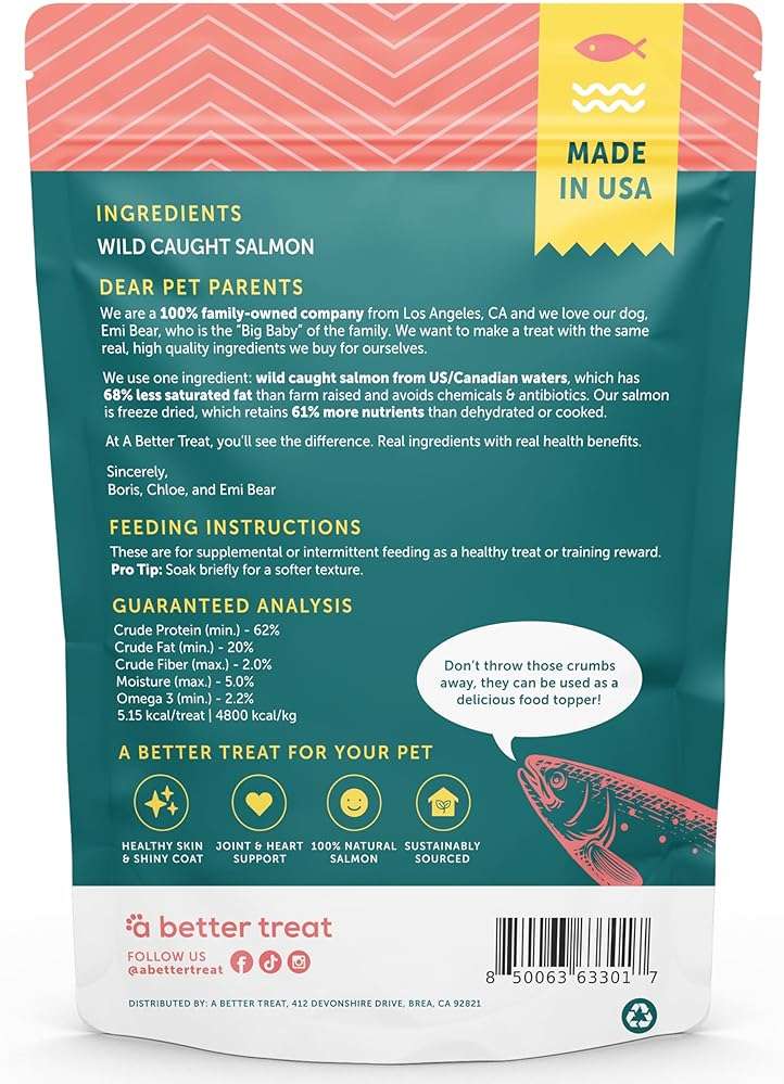 A Better Treat - Freeze Dried Salmon Dog Treats, Wild Caught, Single Ingredient | Natural High Value | Gluten Free, Grain Free, High Protein, Diabetic - Image 5
