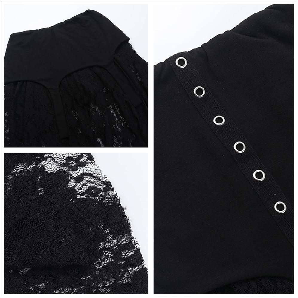 Inpunktoo Goth Asymmetrical Midi Skirt Women Y2k Lace High-Low Fairy High Waist - Image 5